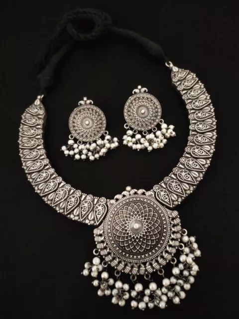 Heavy Indian Bollywood Oxidised Silver Plated Afghani Designer Wedding Necklace