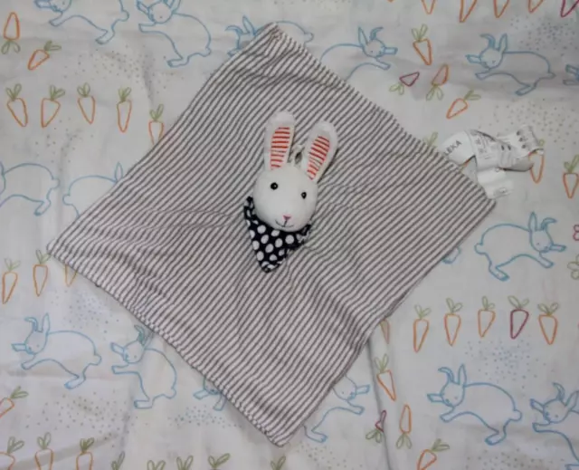 Doudou Ikea Lapin Plat Raye Blanc  Gris Foulard Bleu Pois