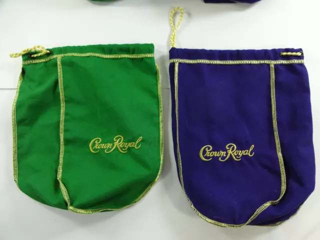 Mixed Lot of 12 Crown Royal 750ml Drawstring Bags 6 Green & 6 Purple 9" 2