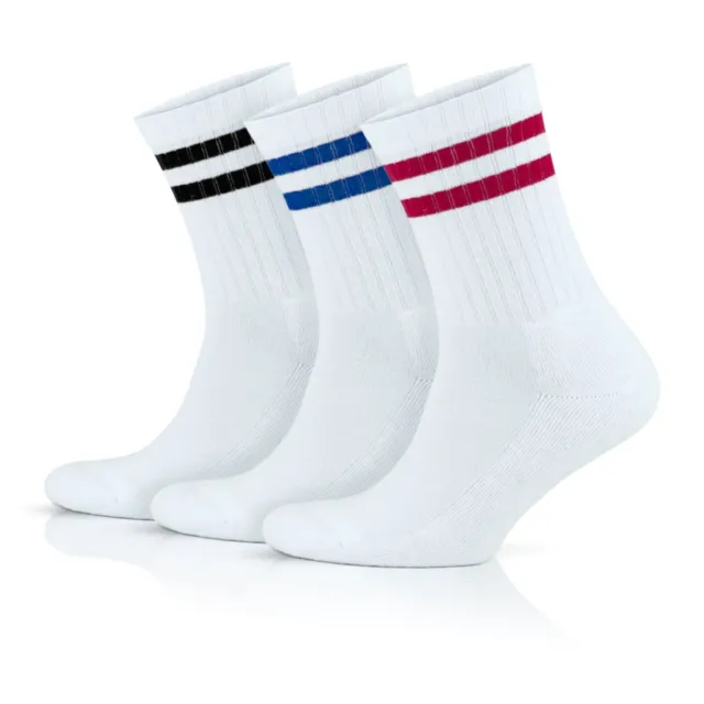 White Sport Socks, 2 stripe vintage tennis socks men & women running gym socks