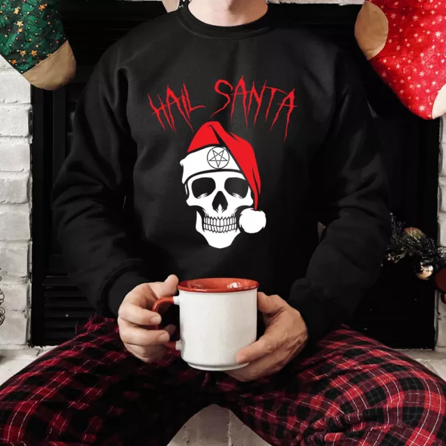 HAIL SANTA Christmas Jumper Sweatshirt JH030 Sweater Funny Xmas Biker Satan Gift
