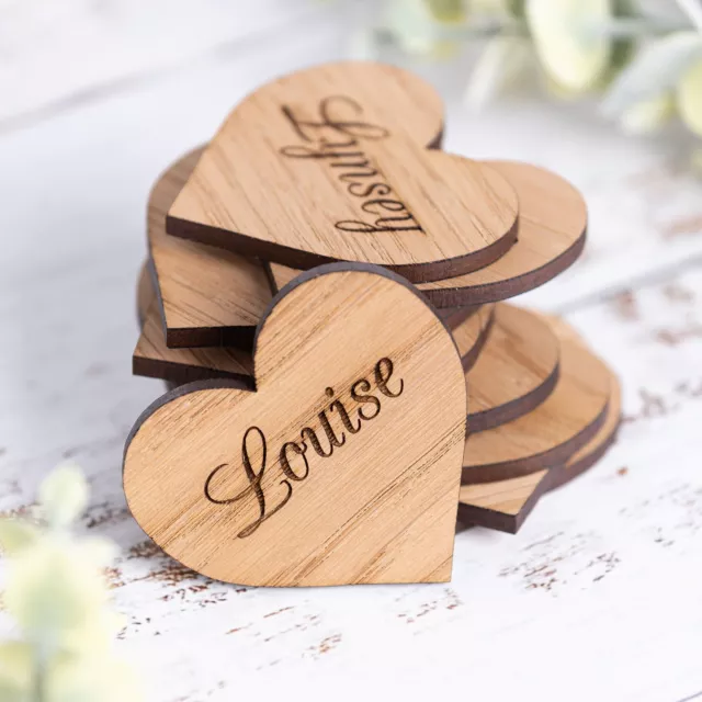 Personalised Wooden Name Hearts - Wedding Place Names Favour Rustic Engraved