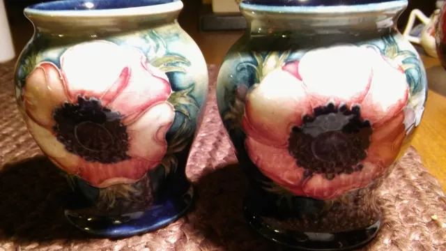 Moorcroft Pair of Anemonie Vases - Stunning 1930's Items - Made in England!