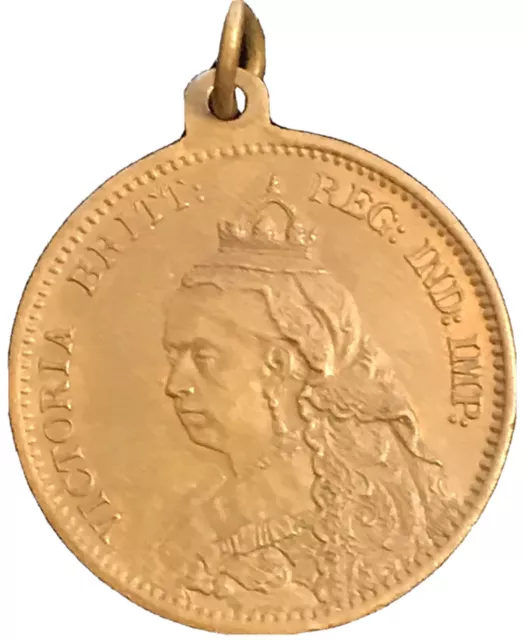 Necklace Charm Crown Queen Victoria Britain Victorian Era Bronze Medallion Coin