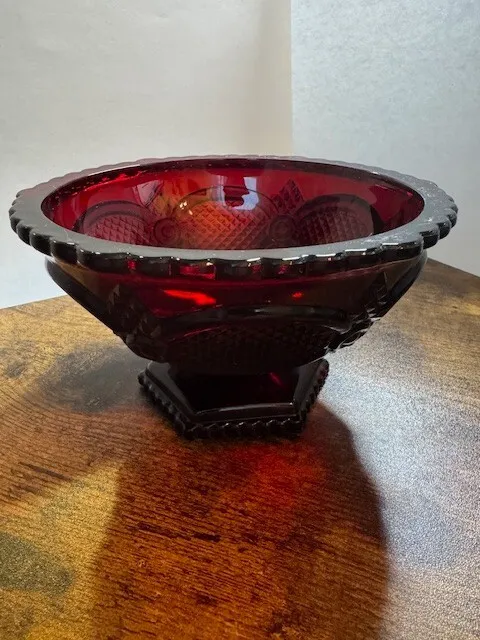 Vintage Avon 1876 Cape Cod Ruby Red Footed Pedestal Glass Candy Dish Bowl 6”