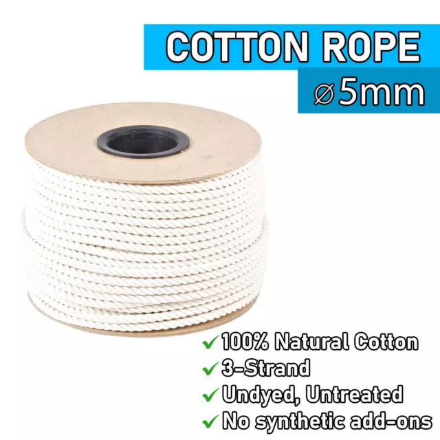 Cotton White Rope Natural Sash Cord Braided Twisted 3 Strand Washing Line 5-20mm