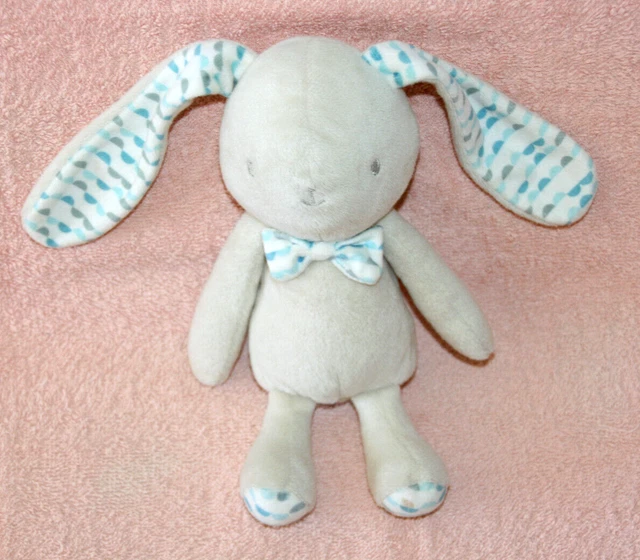 Klorane Doudou Peluche Lapin Beige Noeud Papillon Bleu Gris Demi Cercle Kom9