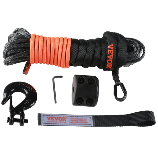 VEVOR Corde Treuil Câble Synthétique 4,8 mmx15,2 m Résistance 37,1 kN VTT UTV