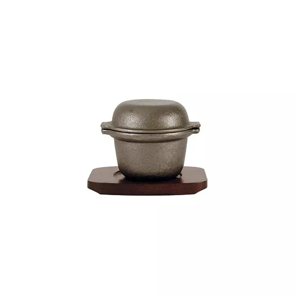 Garlic Prawn Pot Cast Iron with Wood Base 90x115mm Heavy Duty Sizzle Dish