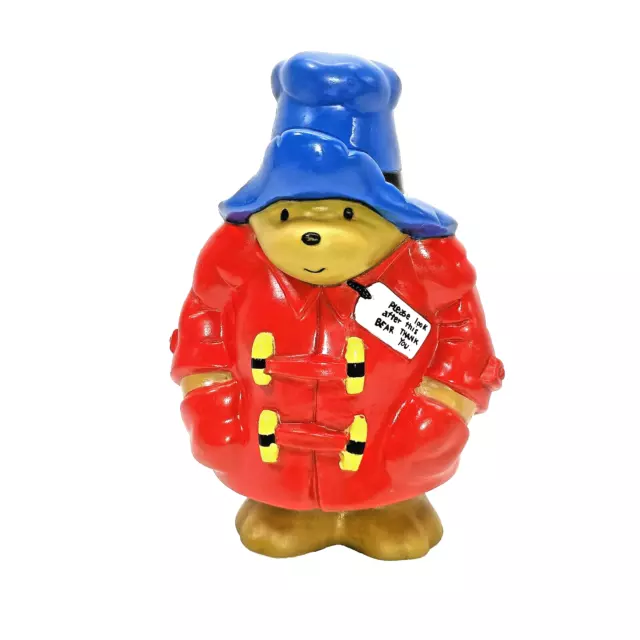 Vintage 1995 Paddington Bear Vinyl Coin Bank With Stopper Rubberized Plastic