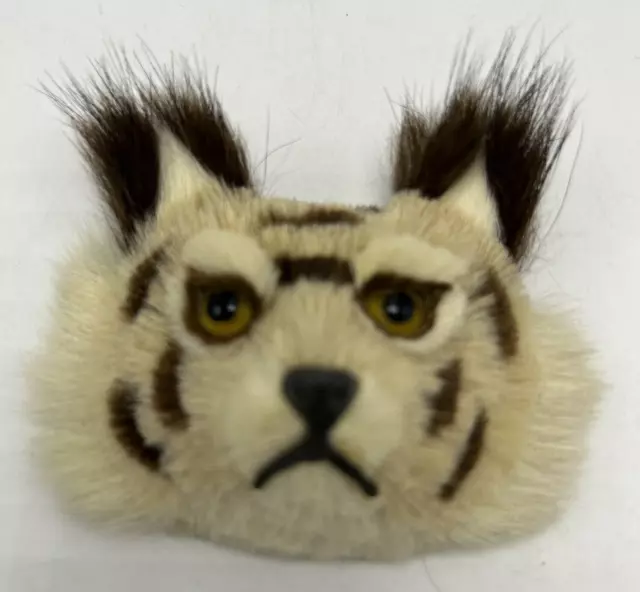 Vintage Genuine Fur Cat Head Pin Brooch  Handmade Bobcat 3" Free Shipping