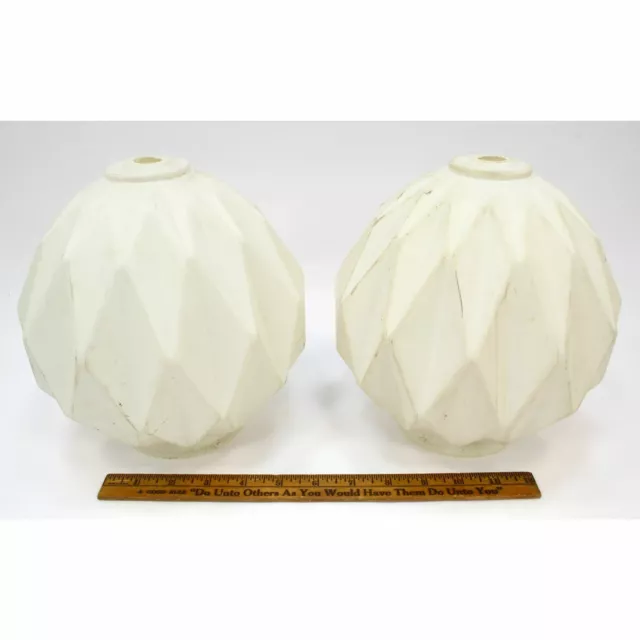 Vintage WHITE GLASS LIGHT SHADE Lot of 2 Salvaged 8" LAMP GLOBES Deflated Look 3