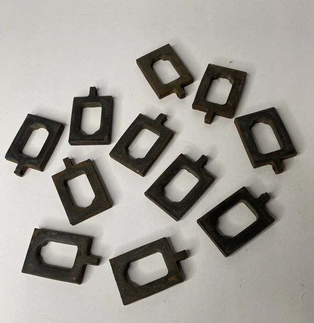 Antique Cast Iron Curtain Rod Rings Vtg Drapery Hooks Rectangular Hardware Parts