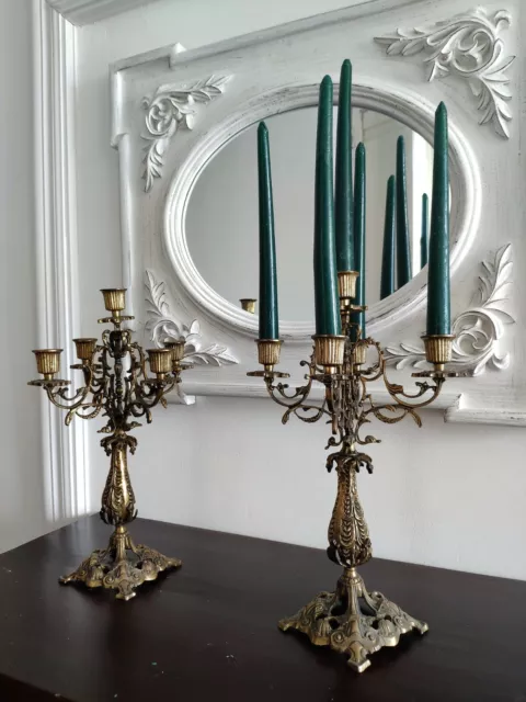 candelabros de bronce antiguos pareja