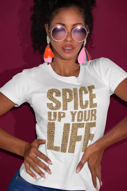 Womens ORGANIC Fashion T-Shirt Spice Up Your Life Leopard Spice Girls Inspired