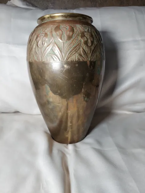 Vintage Solid Brass Vase  Floral Decoration 12 Inches Tall Great Patina