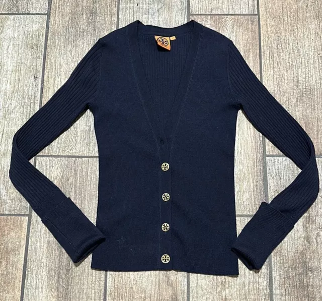 Tory Burch Women’s XS Merino Wool Navy Blue Shrunken Cardigan