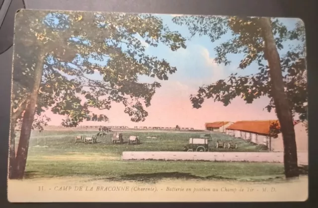 Carte postale colorisée Années 1930 Camp De La Braconne Charente Champ De Tir