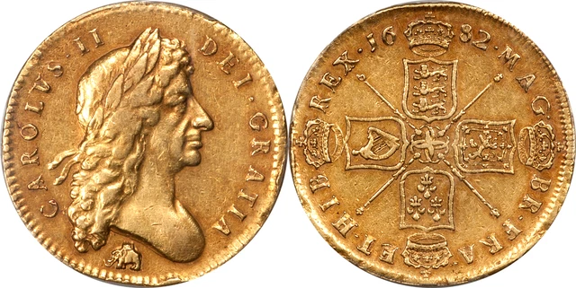 Great Britain 1682 Charles II Gold Elephant & Castle 5 Guineas PCGS Extra Fine