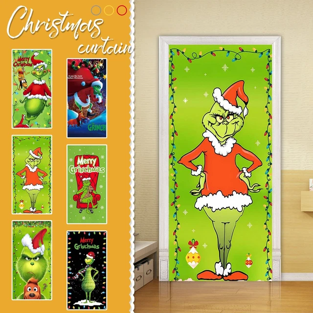 MERRY CHRISTMAS GRINCH Christmas Door Cover Decorations Grinch Green