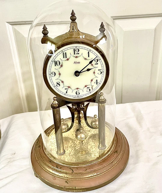 VINTAGE KUNDO GLASS Dome Anniversary Clock Good Suspension Spring Parts