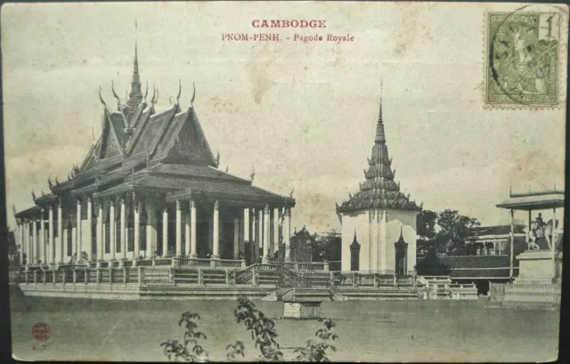 French Indo-China 1907 Pict Postcard Of Phnom Penh Pagoda, Cambodia - Saigon Cds