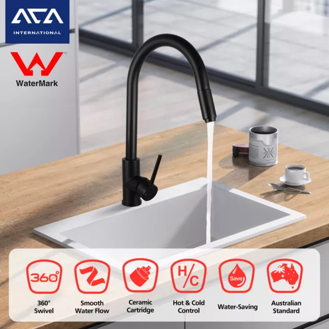 ACA Black Pull Out Swivel Spout Kitchen Mixer Tap Laundry Sink Faucet Brass WELS