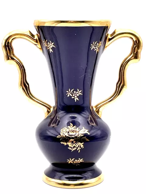 LIMOGES VASE Double Handle COBALT BLUE & 22KT GOLD - FRAGONARD Courting Couple