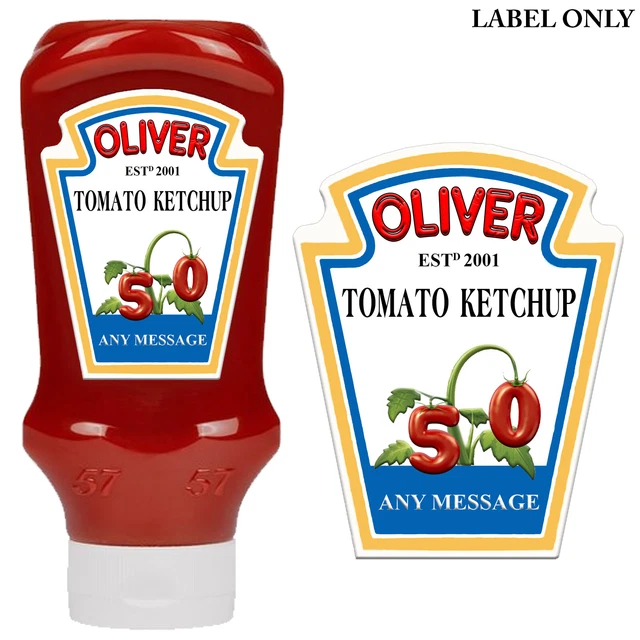 PERSONALISED STICKER BOTTLE Label for Heinz Tomato Ketchup any Occ
