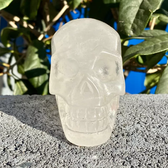 310G Natural clear quartz white crystal Hand Carved Skull reiki Healing