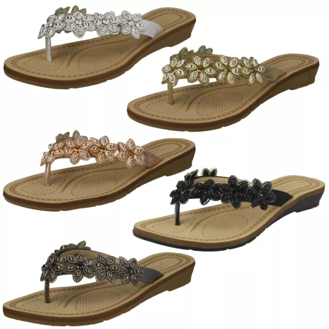 Solde F1R0873 Savannah Femmes Entredoigt à Enfiler Strass Soirée Sandales Mules