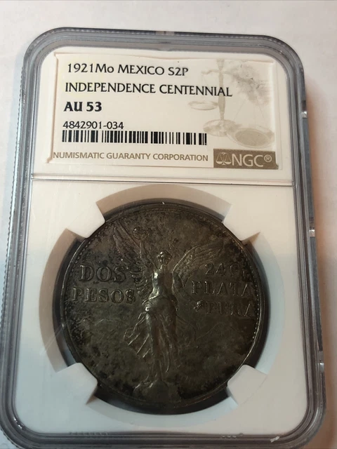 SASA 1921 Mexico Silver 2 Pesos Winged Victory ngc AU-53