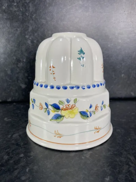 Vintage Hand Painted Floral Pattern Portuguese Ceramic Jelly Mould