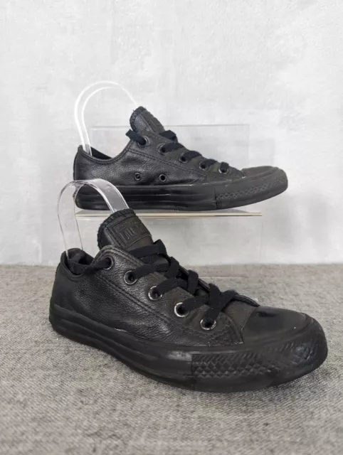 Converse Chuck Taylor Childs Trainers UK 3 Black Leather Ox Low Tops School