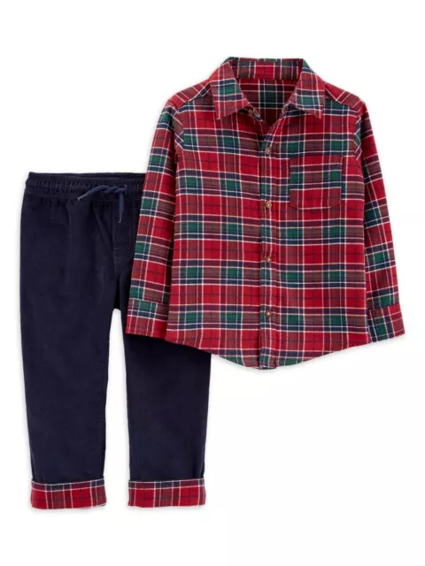 Carter's Child Of Mine Toddler Boy Shirt & Pant Set Nwt Red Plaid Various Sizes