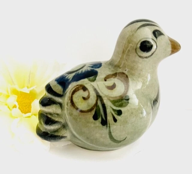 Vintage Tonala Mexico Pottery Wide-Eyed Dove Figurine w/ Hand-Painted Flowers Vintage Tonala Mexico Pottery Wide-Eyed Dove Figurine w/ Hand-Painted Flowers