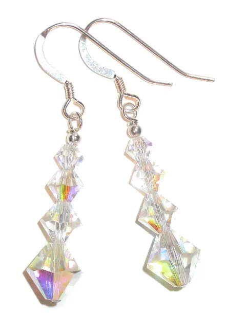 CLEAR AB Crystal Earrings Sterling Silver Dangle Swarovski Elements