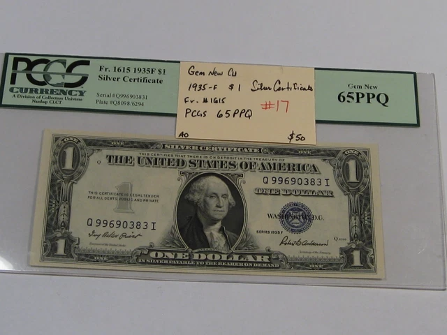 GEM New CU 1935-F $1 Silver Certificates Fr.#1615 PCGS 65 PPQ.  #17