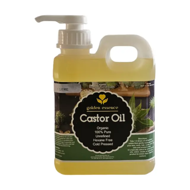 1L Jerry / Golden Essence Castor Oil 100% Organic / Cold pressed / Hexane Free