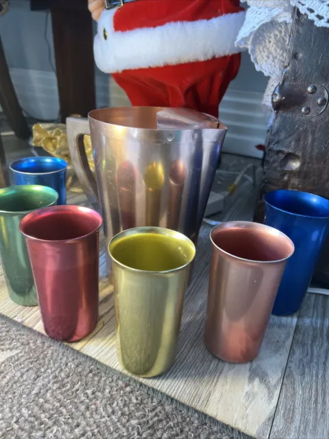 Spun Aluminum Anodized Tumblers Pitcher Set Perma Hues 16 oz. Multicolor