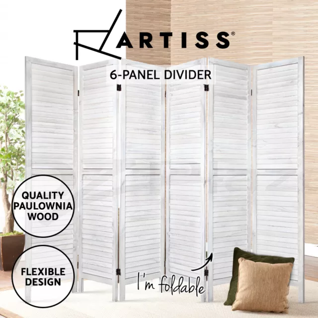 Artiss 6 Panel Room Divider Screen Partition Privacy Louver Wood Stand White