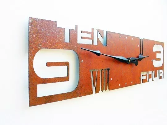 steampunk art decoration retro old rust rectangular simple large wall clock