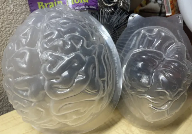 Moldes de gelatina de Halloween para cerebro y corazón plástico translúcido nuevos con etiquetas y usados espeluznantes