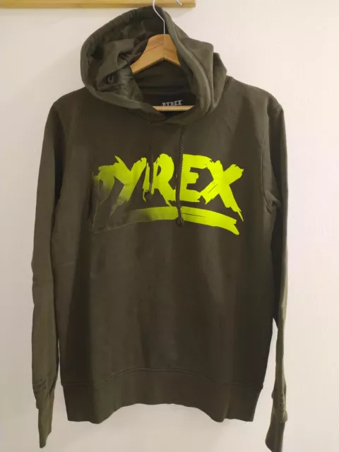 PYREX FELPA UNISEX Uomo Donna Verde Militare Logo Tinta A Freddo