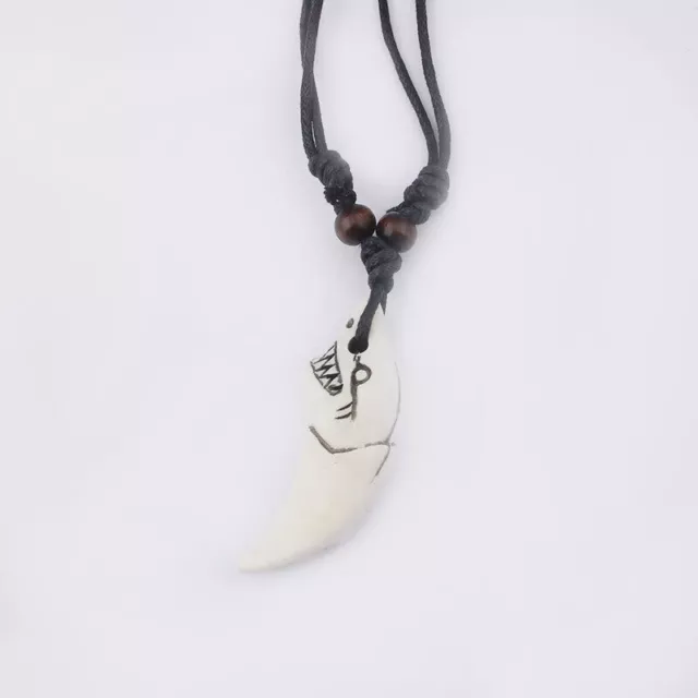 White Resin Faux Yak Bone Shark Tooth/Teeth Shape Pendant Necklace Surf Jewelry