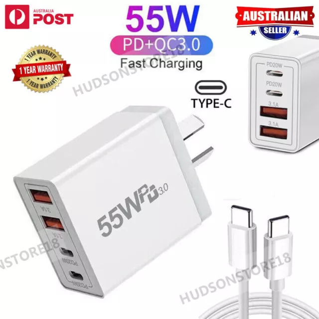 55W 4 Port USB-C PD Fast Charging Wall USB C Charger Power Adapter Type-C Brick