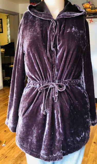 J. Jill Womens Silk Velvet Hooded Jacket size XSP Petite Purple Snap Button