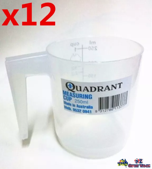 12x Measuring Cup Graduated 250ml Plastic Clear Transparent Jug Quadrant Q113777