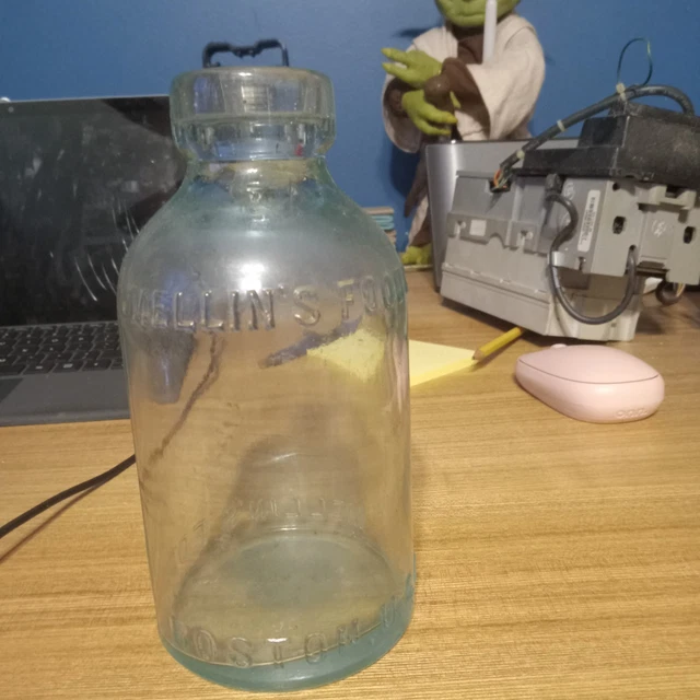 1800'S MELLIN'S INFANT'S Food Glass Bottle Aqua BOSTON USA Antique