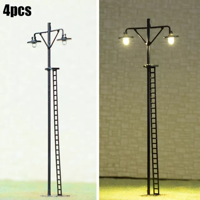 4 x HO Scale LED Yard Light Model Train Railroad Street Station Lamp Post